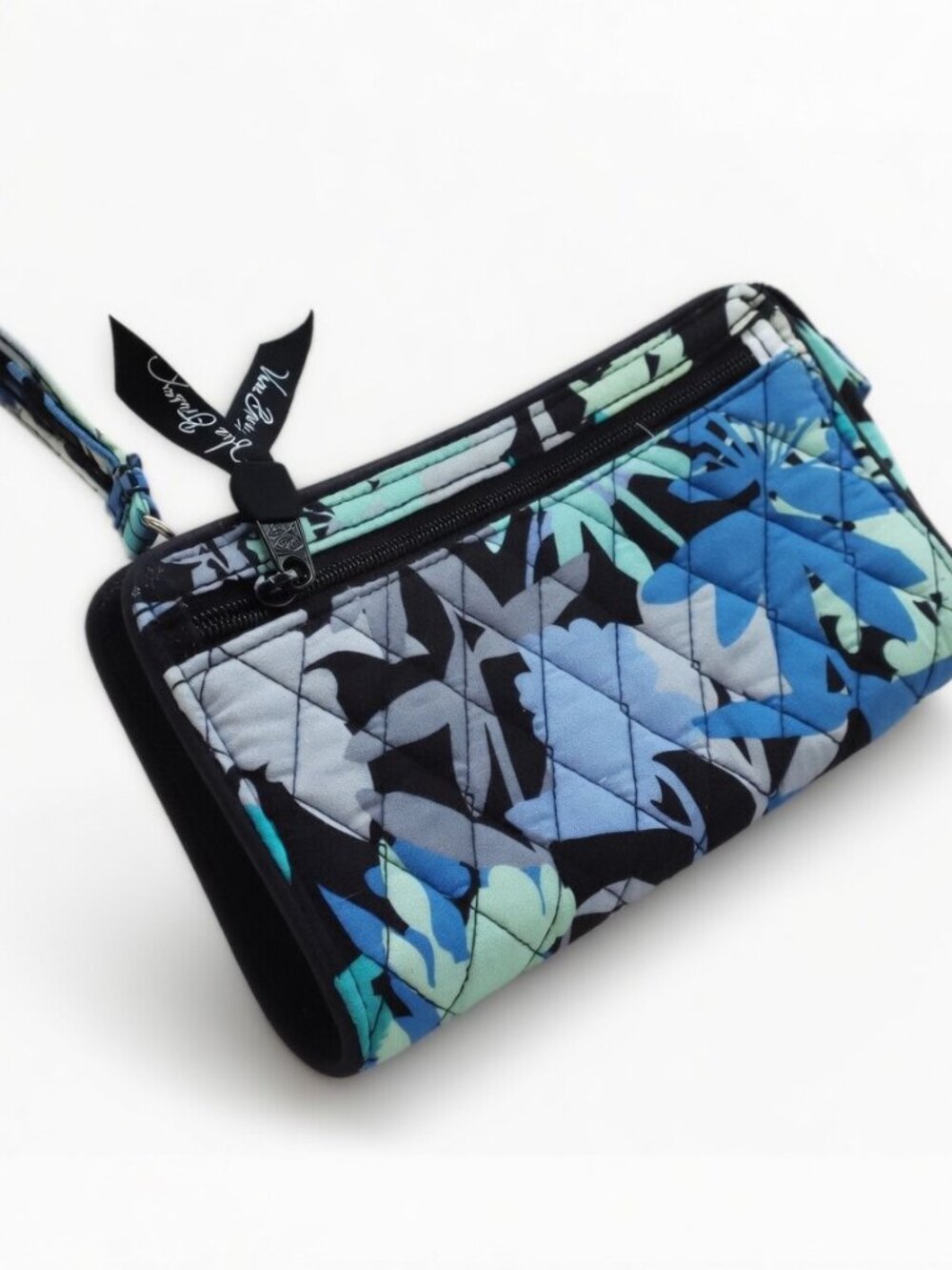 Vera Bradley Quilted Wristlet Clutch Wallet - Blue Mint Floral Print - Like New